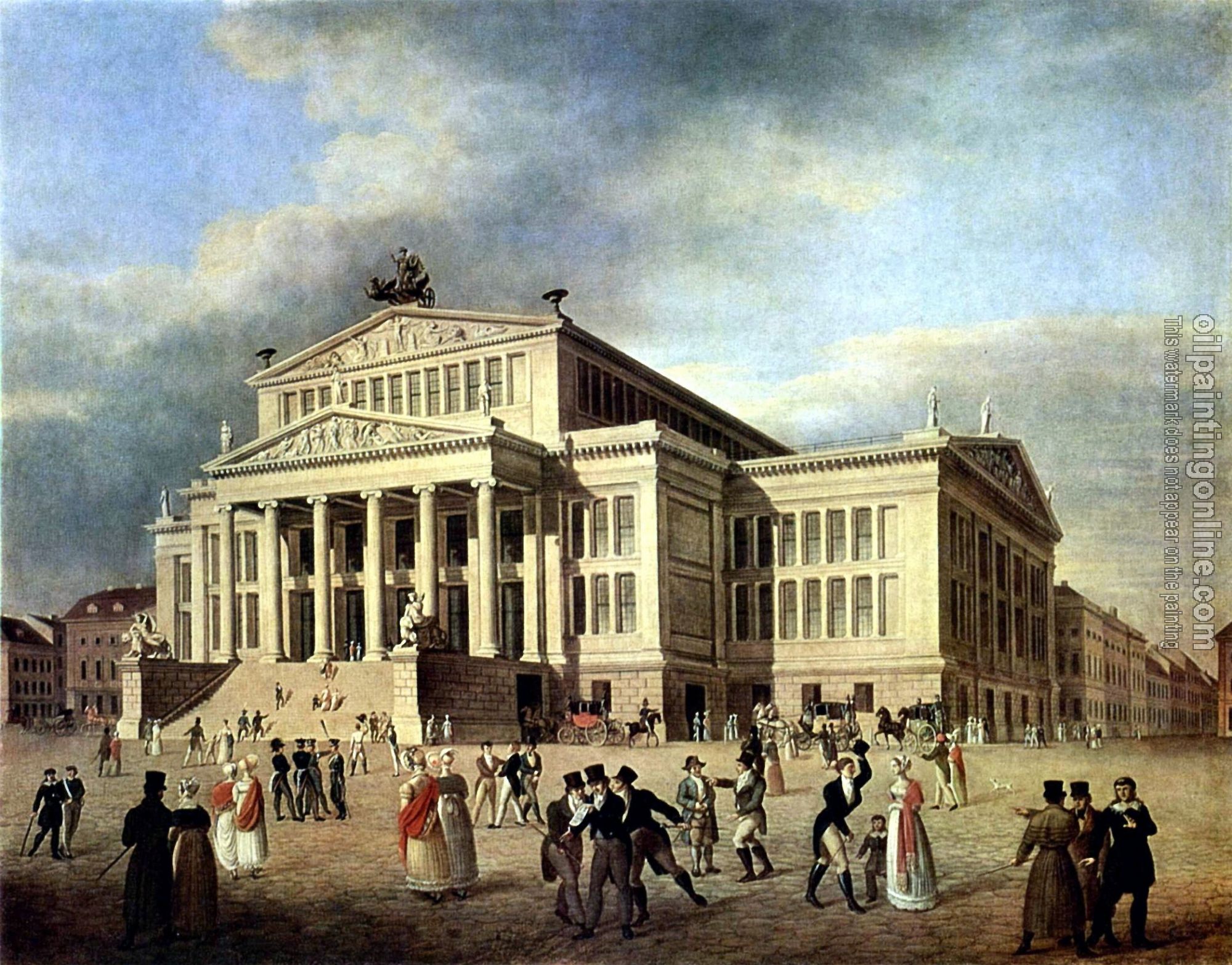 Karl Friedrich Schinkel - Farbige Darstellung des Schauspielhauses Berlin am Gendarmenmarkt